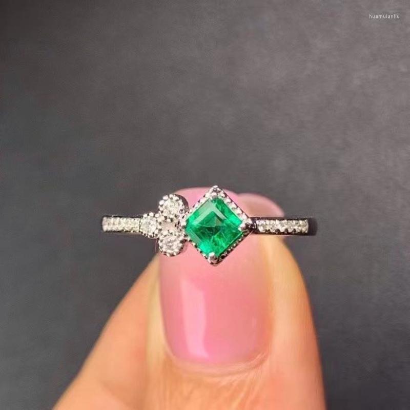 

Cluster Rings Natural Emerald Ring 925 Sterling Silver Fine Jewelry Carrying Certificate Square