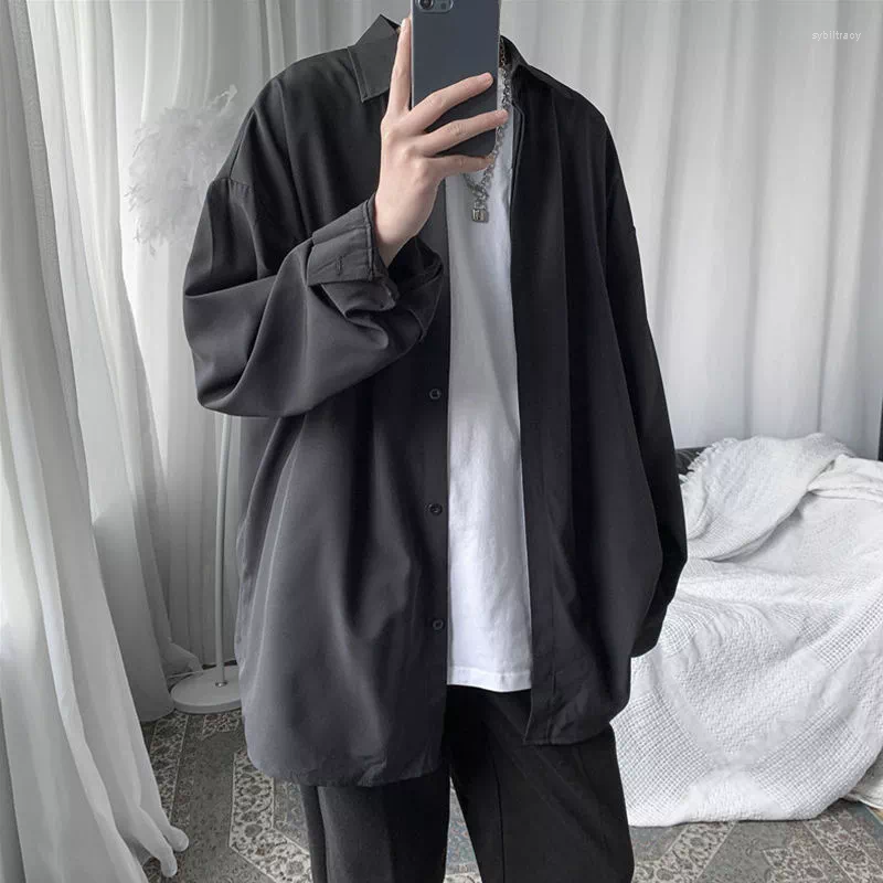 

Men's Casual Shirts 2022 Drape Ice Silk Shirt Men's Long-sleeved Sunscreen Jacket Loose Large Size Korean Trendy Handsome Unisex Elegant, White