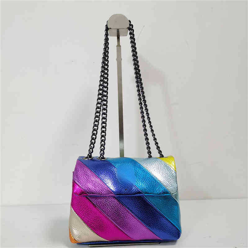 

Eagle Head Shoulder Bags messenger Bags Women's Splicing handBag Metal totes Single Shoulder Bag Rainbow Handbag 220830, Blue