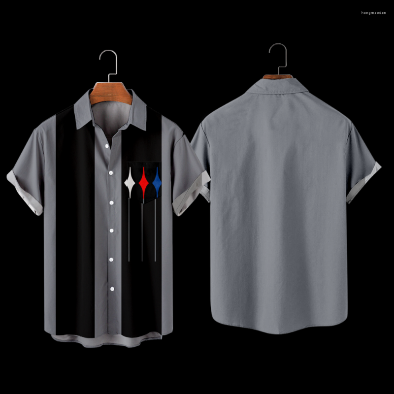 

Men's Casual Shirts Resort Bowling Pattern Print Shirt Fashion Simple Style Vacation Hawaiian Beach Summer Pocket For Men, 3m37-grey