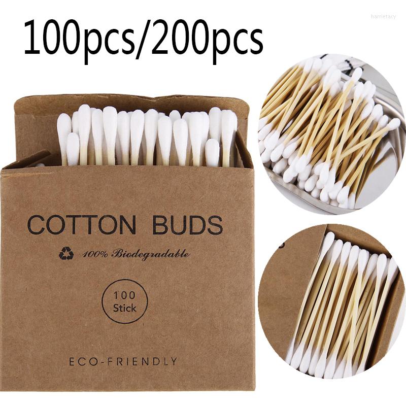 

Makeup Sponges 100/200pcs Kraft Box Disposable Double-ended Bamboo Swab Cotton Nose Ear Clean Stick Soft