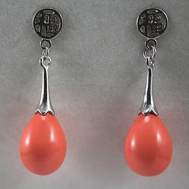 

fashion jewelr 12x16mm orange shell pearl silver plated lucky stud earrings