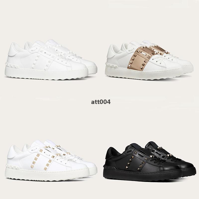 

Men Women UNTITLED Open Sneakers Calfskin Leather Rochstuds Shoes White Platinum-finish Studs Trainers Lace-up valentinoes valentinoity WdW, Color 6
