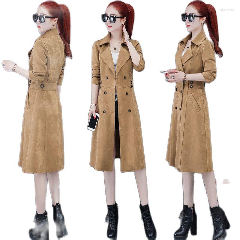 

Women's Trench Coats Long Section Thick Coat Female Korean 2022 Fall And Winter Clothes Retro Fashion Casual Suede Jacket, Gray