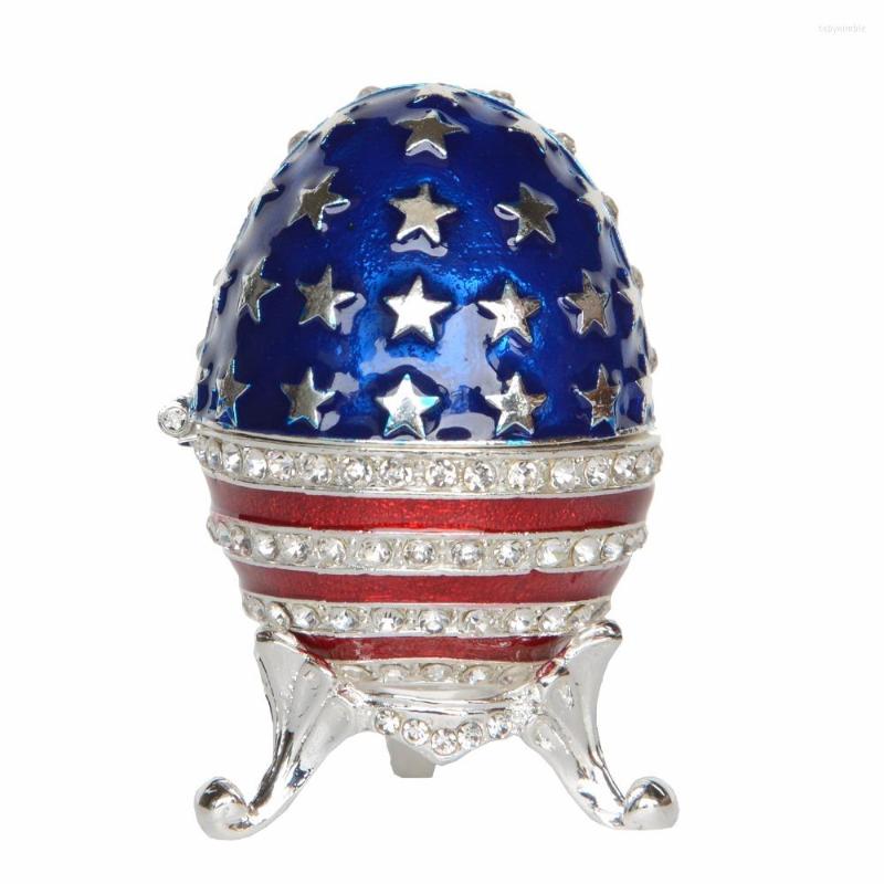 

Jewelry Pouches Flag Faberge Egg Trinket Box Bejeweled Stars Metal Decorative Gift Home Decor Ring Holder