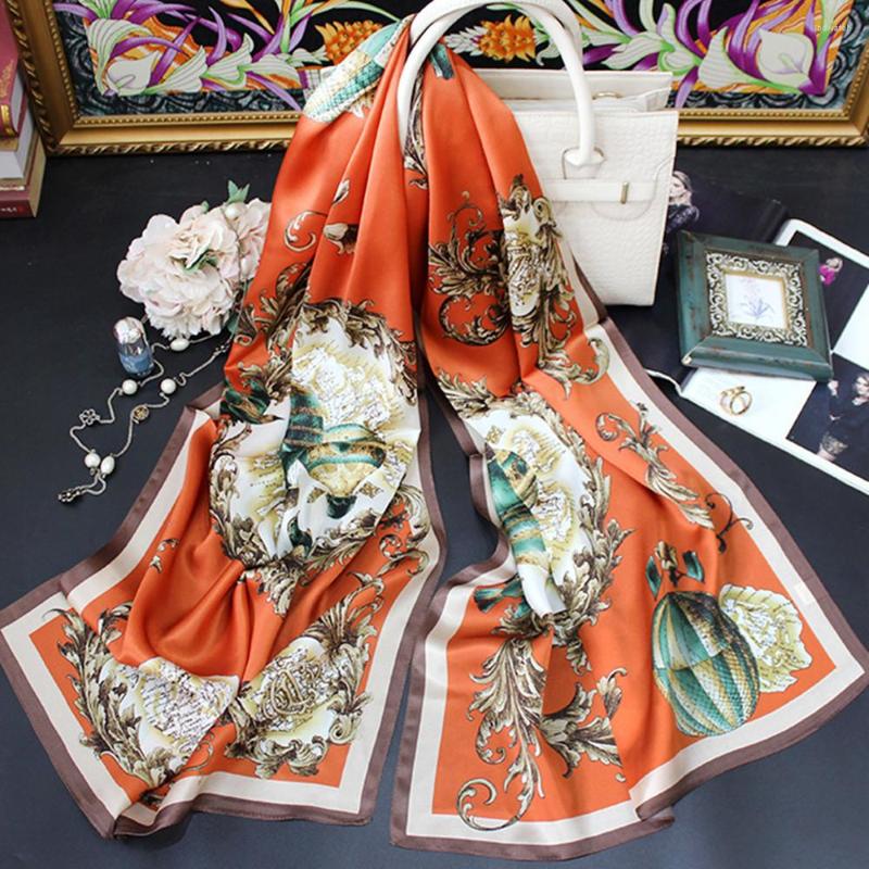 

Scarves High-end Elegant Women's Autumn And Winter Exquisite Printed High Quality Plain Satin Silk Long Scarf Wrap