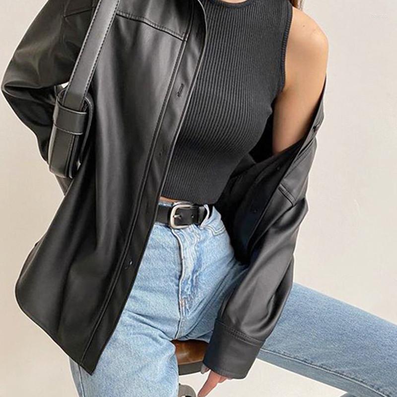 

Women's Leather Spring Jackets For Women Black Small PU Lapel Coat Europe American Women's Vintage Motorcycle Bomber Jacket