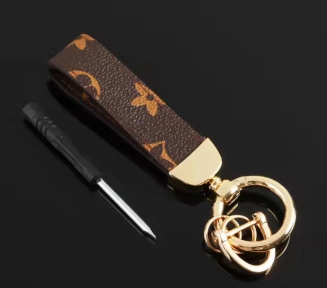 

Key chain Leather PU Old Flower Plaid Portable Lanyard Car Key Ring Pendant