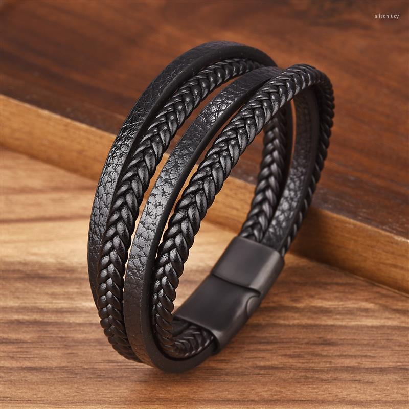 

Charm Bracelets Multilayer Braided Leather Men Bracelet Classic Stainless Steel Magnetic Buckle For Jewelry Gift