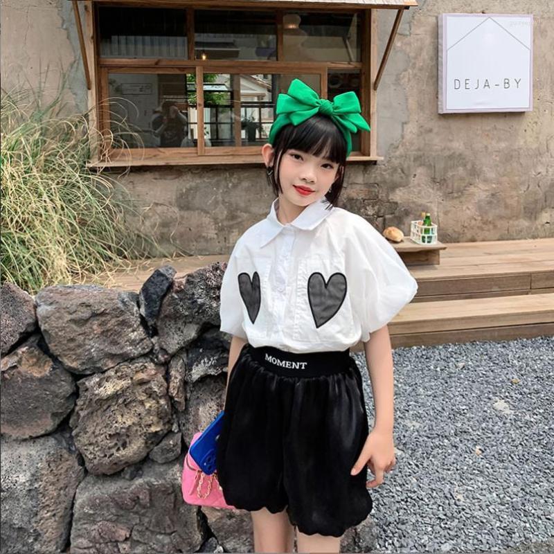 

Clothing Sets Brand Girl Loves Shirts Shorts 2pcs Summer Fashion Short Sleeve Blousers Suits Children Clothes 6-16Y Wz770, White