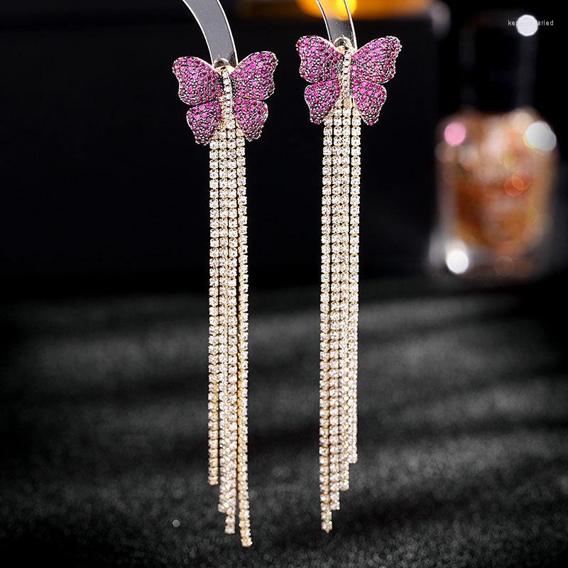 

Dangle Earrings Europe And America Fashion Butterfly Tassel For Women Brand Designer Statement Long Pendant Earings With CZ