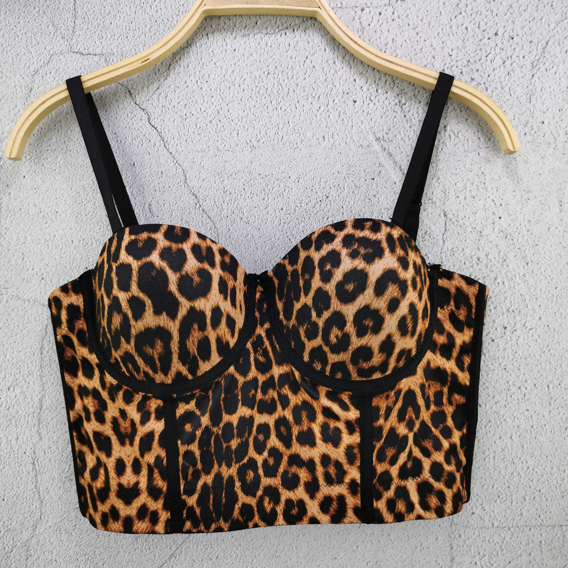 

New design sense wearing small suspender vest outside summer leopard print short temperament character top women, Gray