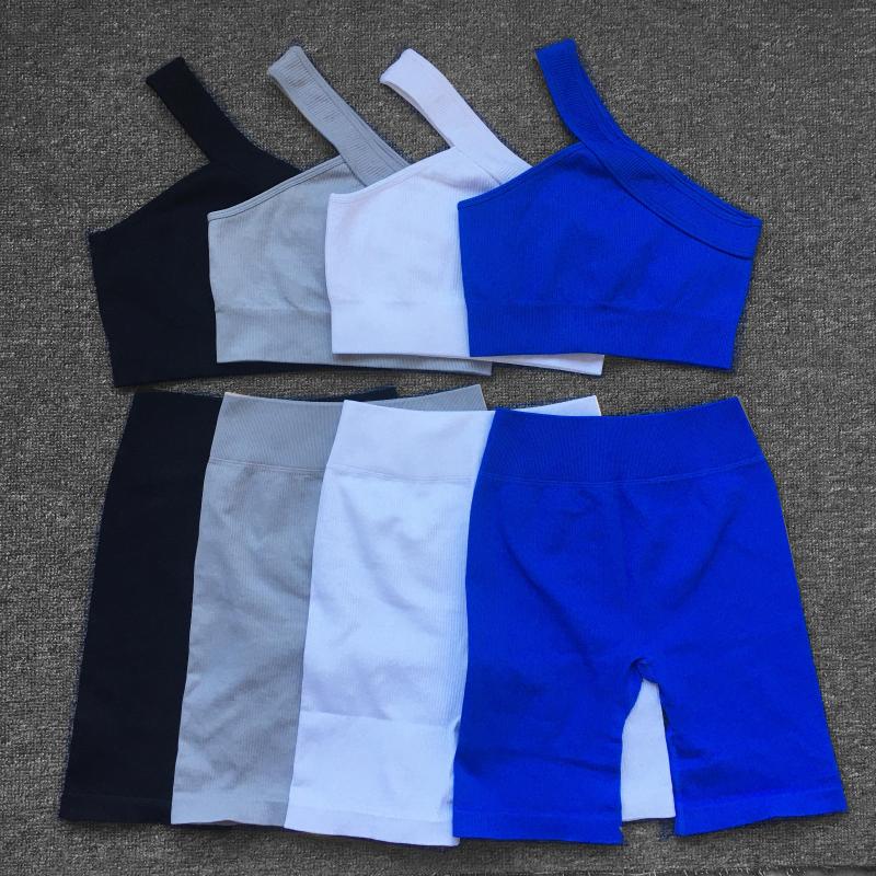 

Active Sets Seamless Women Sport Suit Fitness One Shoulder Yoga Set Sports Bra Workout Gym Five Shorts Running Clothing Sportswear Tracksuit, Black off st set