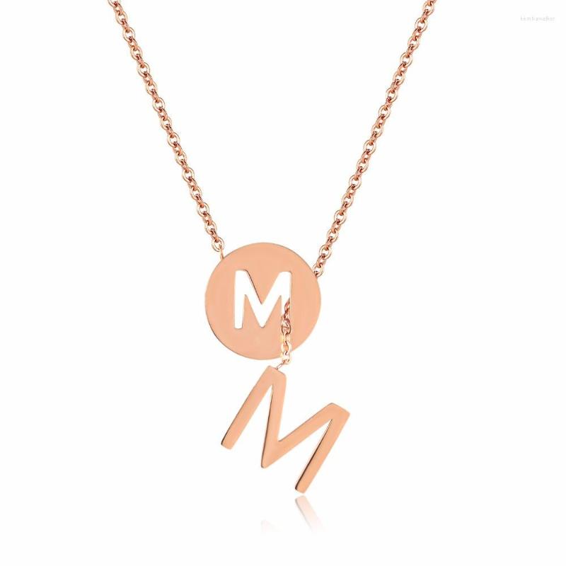 

Pendant Necklaces Fashion Love Round Chain Long M Letter Tassel Necklace Rose Gold Color Stainless Steel Women Party Christmas Gift