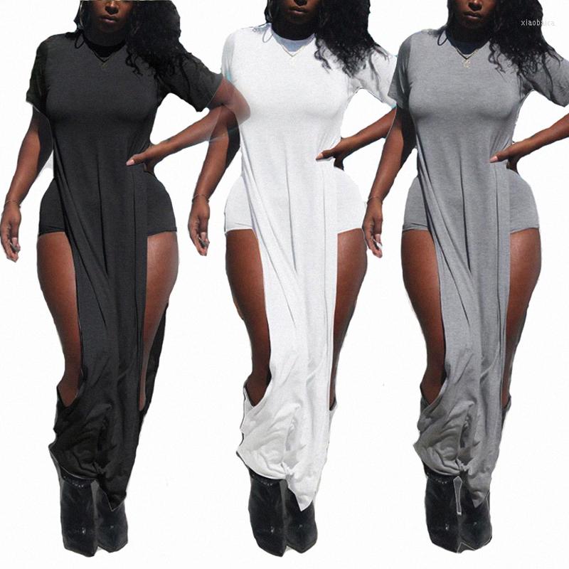 

Women' Tracksuits Large Size Two Piece Sexy Fashion Trend Summer Clothing Women' Solid Color Slim Suit Split Fork X-long Tops, Black