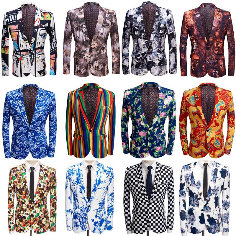 

Men's Suits Flower Printed Spring Autumn Men Jacket 1 Piece One Button Casual Wedding Groom Prom Party Blazer Wear Coat Only