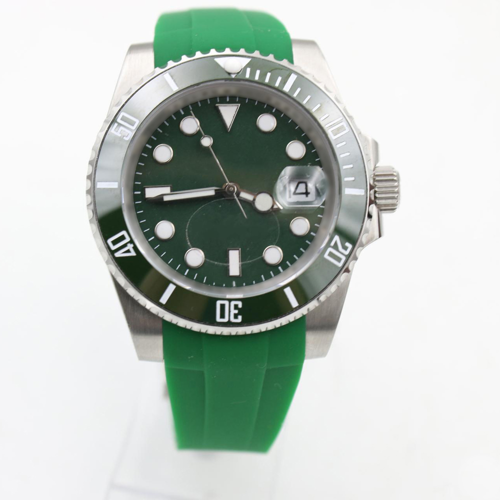 

Mens watch automatic Rubber Green watches for men wristwatch ceramic bezel sapphire glass Folding clasp