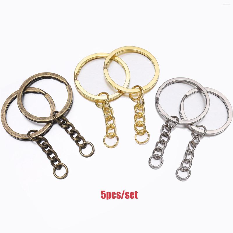 

Keychains 5Pcs/set Key Chains With Split Ring Bronze Rhodium Gold 30mm Long Round Keyrings Keychain DIY Jewelry Making Wholesale