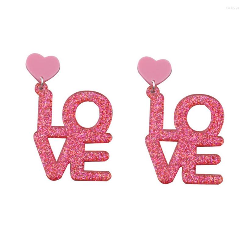 

Dangle Earrings Lovely Pink Glitter Letters LOVE Acrylic Drop For Women Girl Exaggerated Long Fashion Party Jewelry