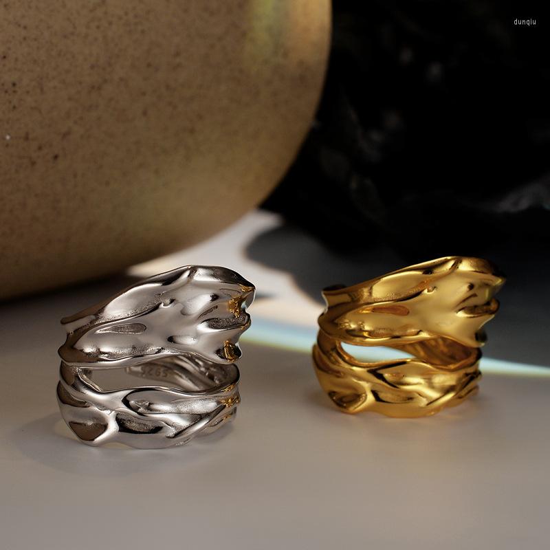 

Cluster Rings Wide Ring S925 Sterling Silver Hollow Out Texture For Women 2022Trend 925 Jewelry Fashion All-Matched