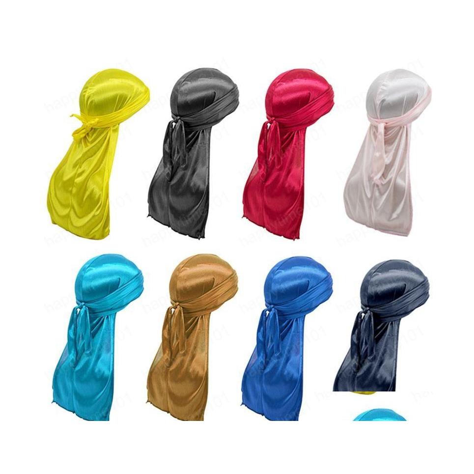 

Beanie/Skull Caps Durag Solid Color Headband Pirate Hat Bandanas For Men Women Silky Durags Headwraps Hip Hop Caps Hair Accessories Dhtcf