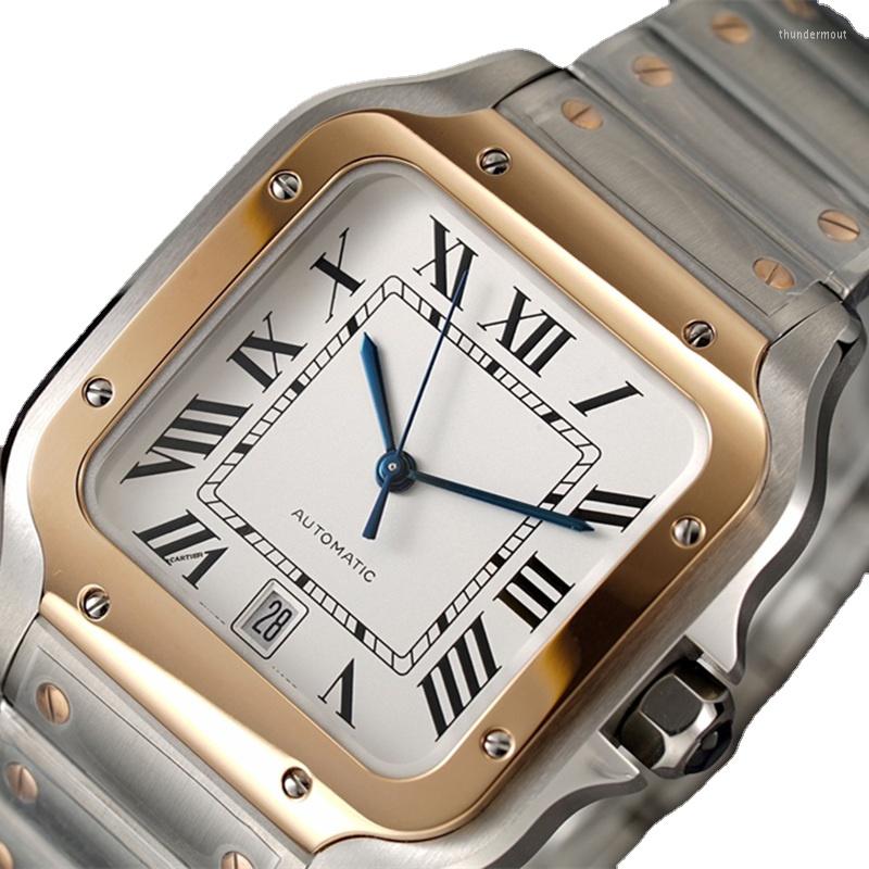 

Wristwatches Mens Automatic Mechanical Watch Rose Gold White Rome Black Blue, 08