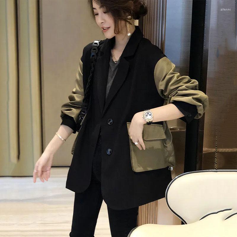 

Women' Suits Black Stitching Suit Women Jacket Spring Autumn 2022 Fashion Korean Long Sleeve Blazers Female Coat Casual Ladies Blazer Tops