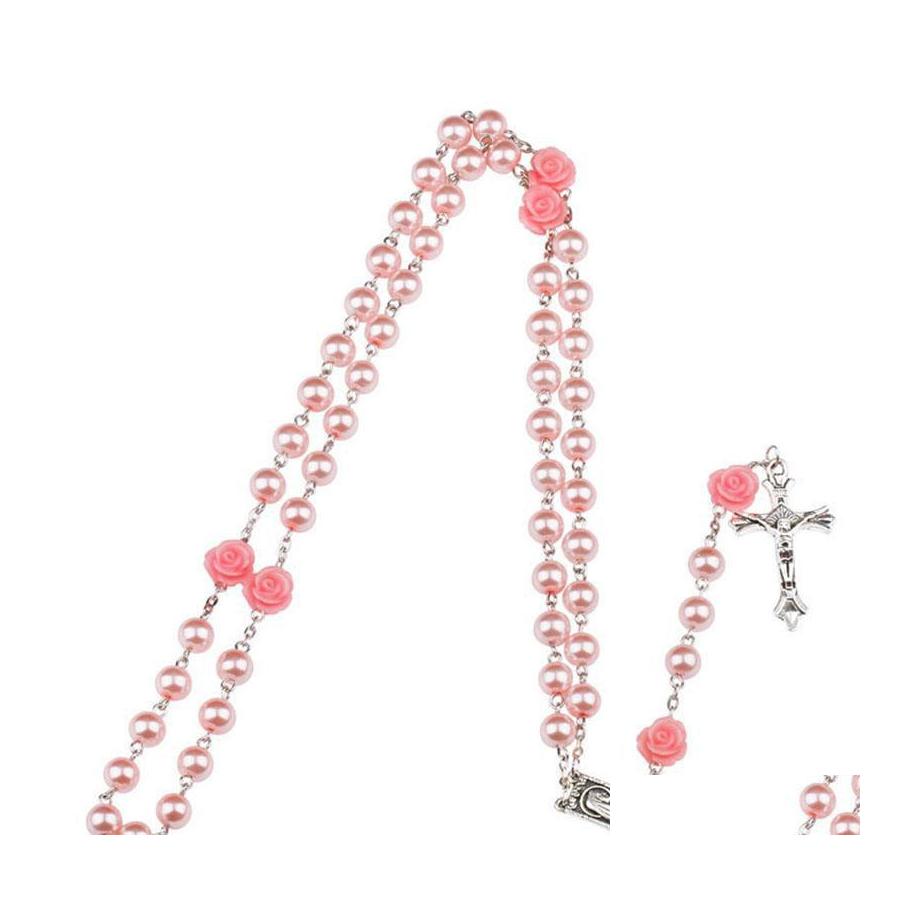 

Pendant Necklaces Pink Polymer Clay Bead Rosary Pendant Necklace Alloy Cross Virgin Mary Centrepieces Christian Catholic Religious J Dhjsc
