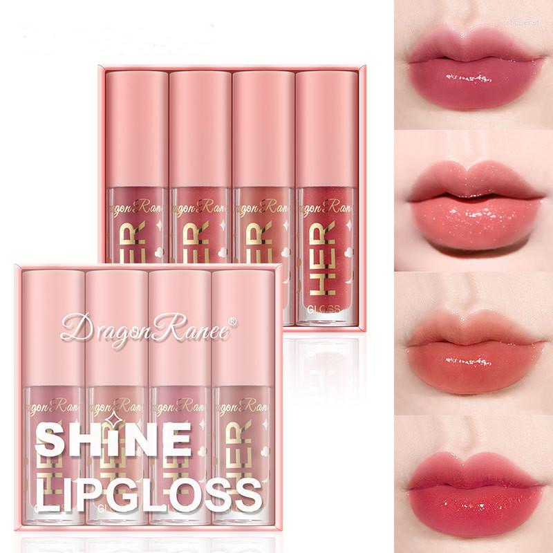 

Lip Gloss 4pcs Mirror Lipstick Moisturizing Set Oil Reduce Lines Plumping With Fine Glitter, 01