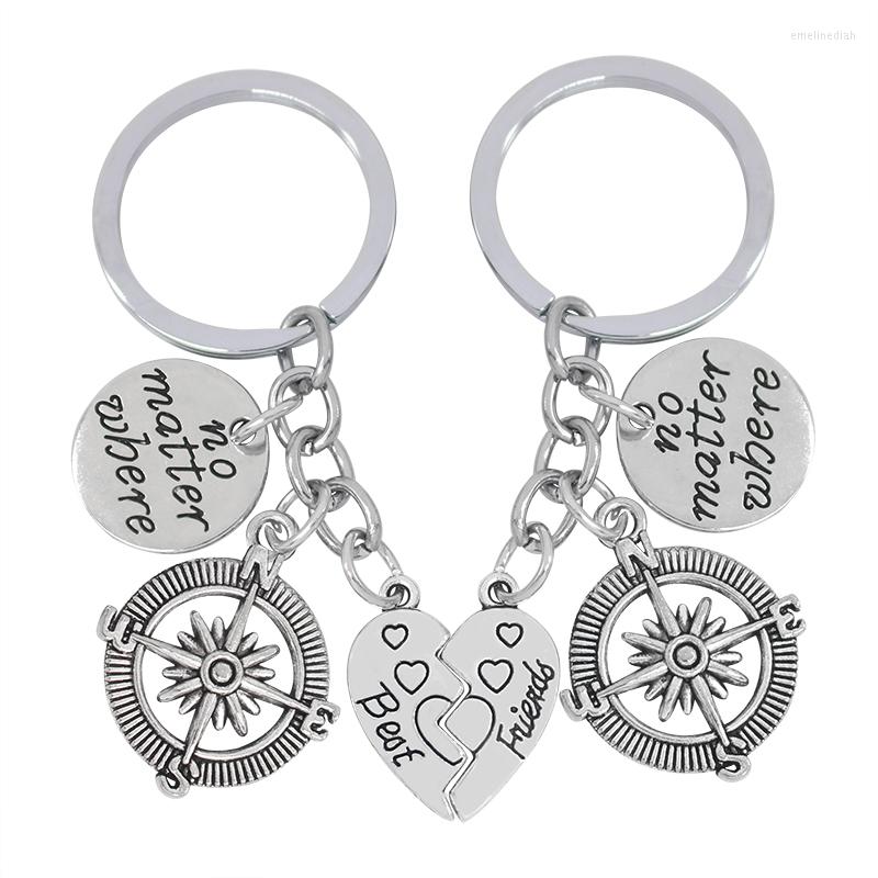 

Keychains 2pcs/set Friends Key Chain Vintage No Matter Where Compass Pendant Keychain BFF Long Distance Friendship Ring Chaveiro