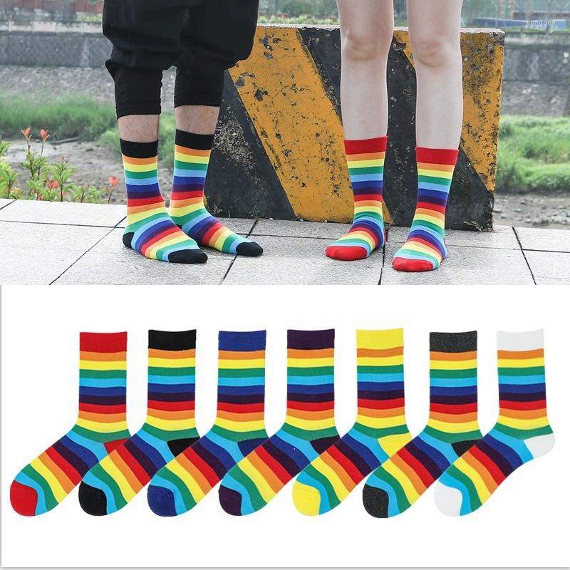 

Men's Socks Peonfly Large Size Men Standard Business Casual Striped Happy Cotton Sokcs Colorful Long, Red rainbow