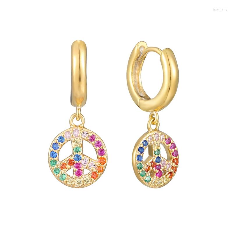 

Hoop Earrings 925 Sterling Silver Needle Rainbow CZ Huggie For Women Minimalist Pave Crystal Round Pendant Jewelry