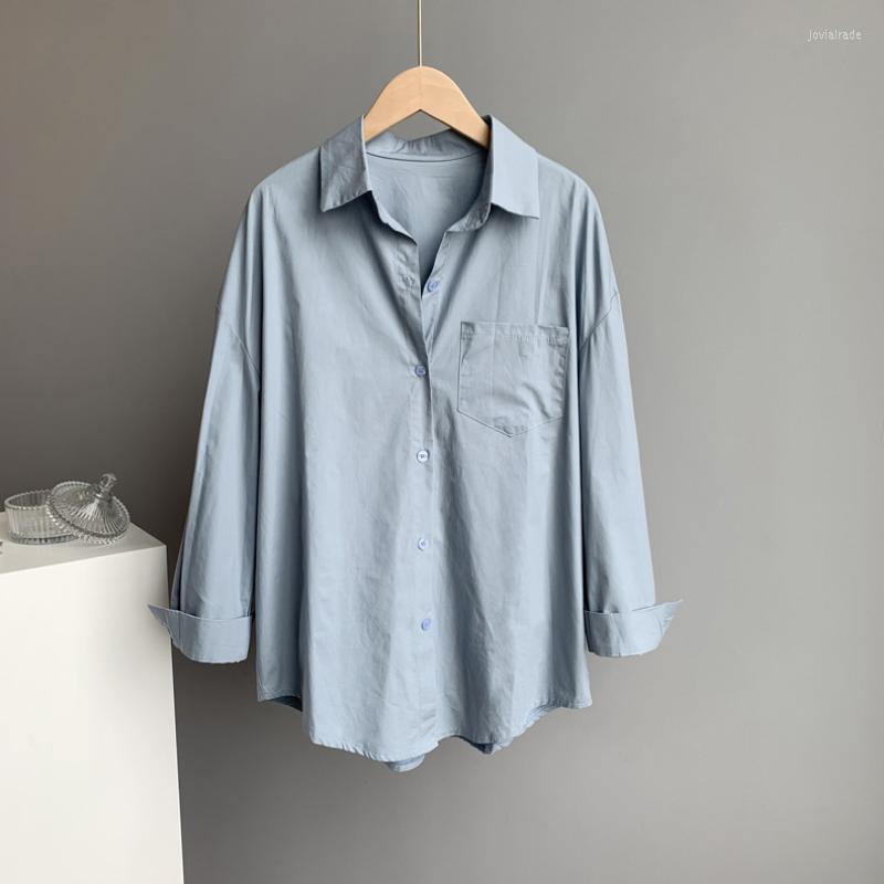 

Women's Blouses BF Style Shirt Women Tops 2022 Spring Office Lady Casual Loose White Solid Autumn Long Sleeve Clothes 24150