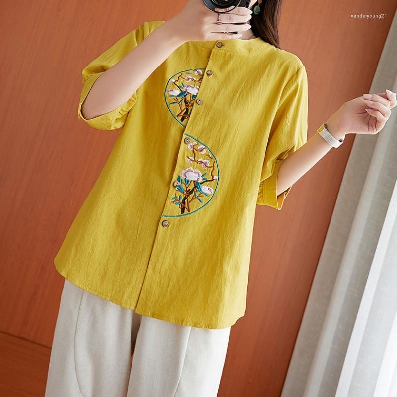 

Ethnic Clothing Vintage Cotton Linen Thin Printed Hanfu Female Elegant Tops Spring Summer Women Casual Loose Chinese Style Blouse