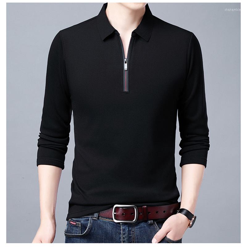 

Men' Polos Pattern Zipper Long Sleeve Polo Tee Shirt Men Casual Solid Men' Clothing Shirts Mens Fashion Slim Fit Poloshirt Tops