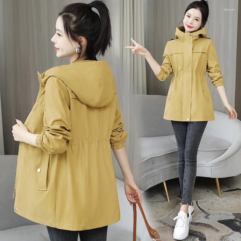 

Women' Trench Coats 2022 Fashion Spring Autumn Female Windbreaker Solid Mid-length Hooded With Lining Jacket Women Basic Coat Casual Tops, Black
