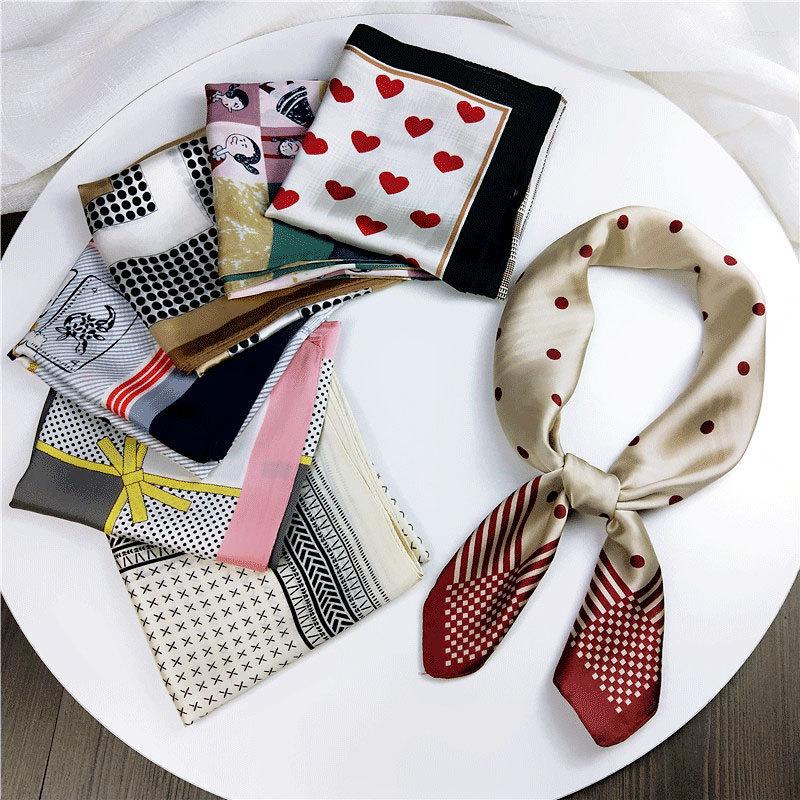 

Scarves Square Scarf Women Silk Neck Scarfs Fashion Print Foulard Hair Band Lady Head Kerchief Bandana FJ159