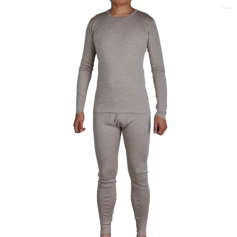 

Men' Thermal Underwear Men Pure 300g/m2 Merino Wool Winter Long Sleeves Warm Thick Sweater Thicker Tops Johns Bottom Set, Khaki