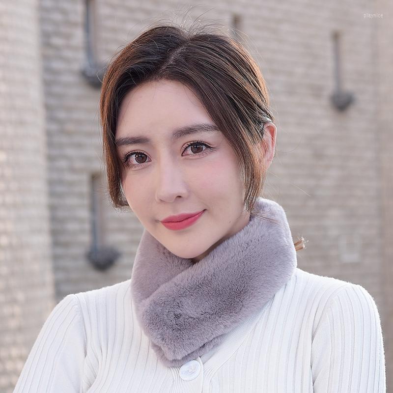 

Scarves Luxury Women Winter Warm Real Rex Fur Scarf Natural Muffler 2022 Lady Genuine