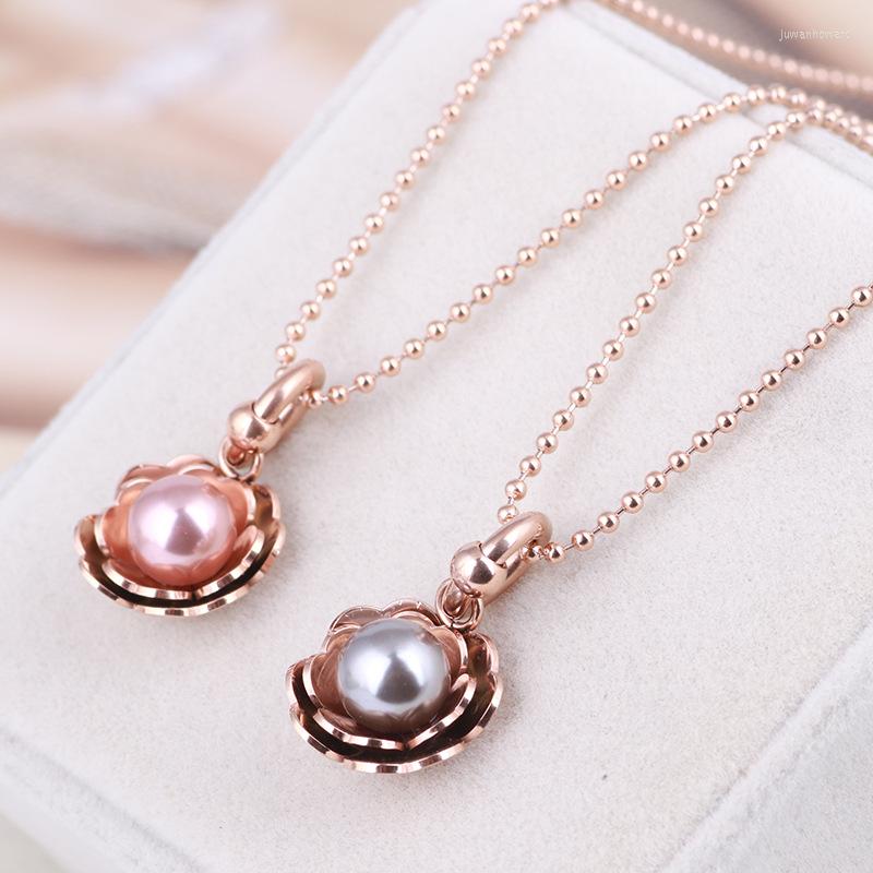 

Choker Fashion Multi-layer Flower Bud Shape Inlaid Pearl Bean Chain Necklace