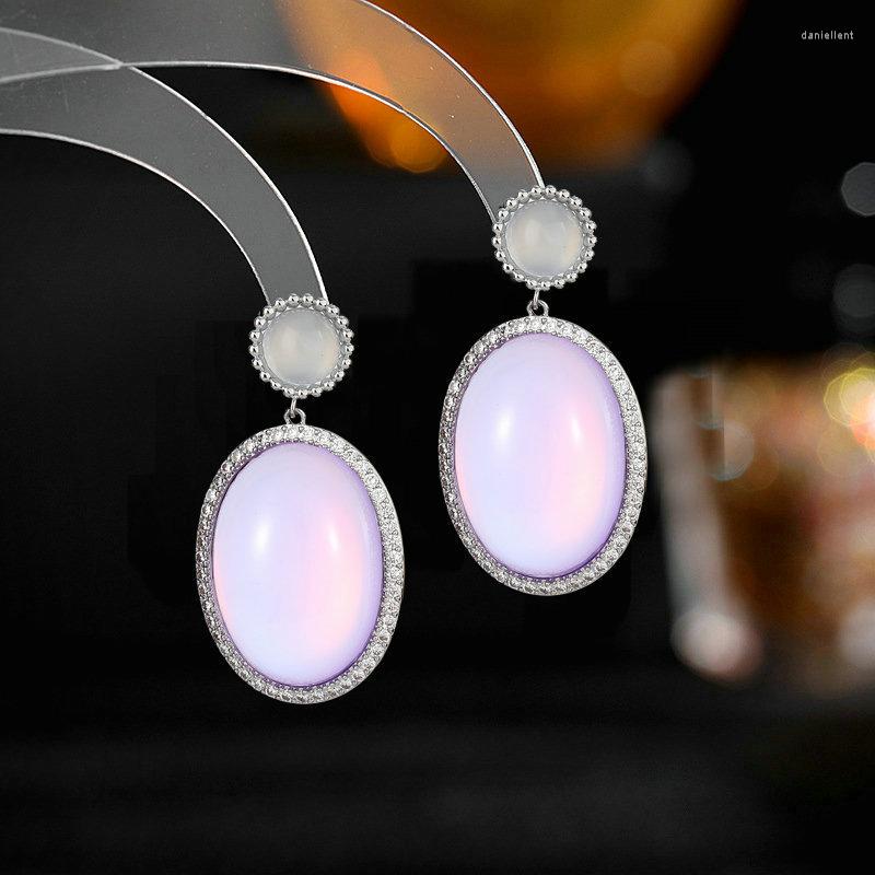 

Dangle Earrings Fashion Geometric Ellipse For Women Pink Cubic Zirconia Elegant Temperament Party Jewelry