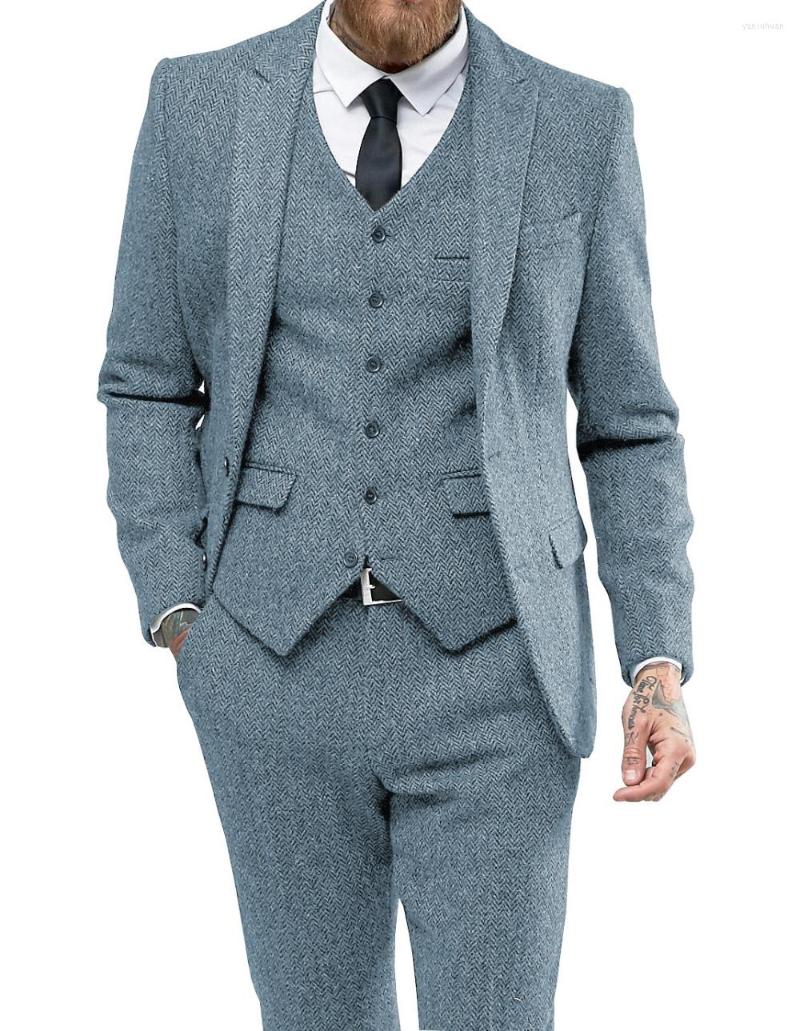 

Men' Suits Men Suit Herringbon Casual Formal Three Piece Business Groomsmen Grey White Burgundy Lapel Tuxedos For Wedding Blazer Pants Vest, Royal blue jacket
