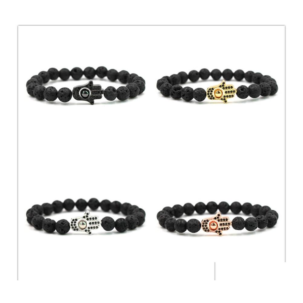 

Beaded 4 Colors 8Mm Black Lava Stone Beads Crystal Palm Hand Charms Per Diffuser Bracelet Yoga Pseira Feminina Buddha Jewelry Drop D Dhcdq