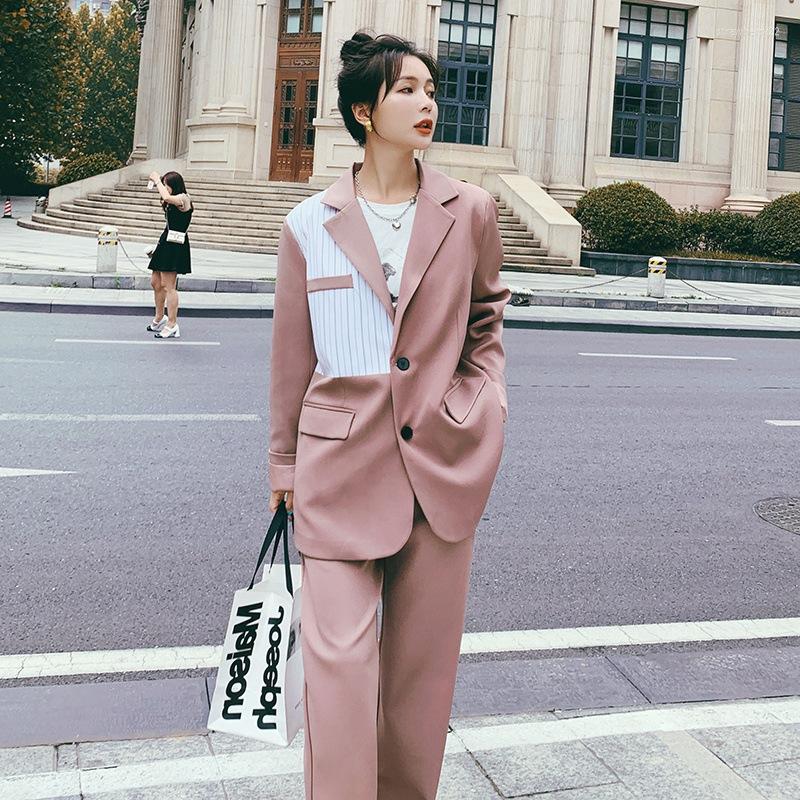 

Women' Two Piece Pants SuperAen Women' Design Color Contrast Suit For Women Autumn 2022 Korean Office Lady Pieces Sets, Pink