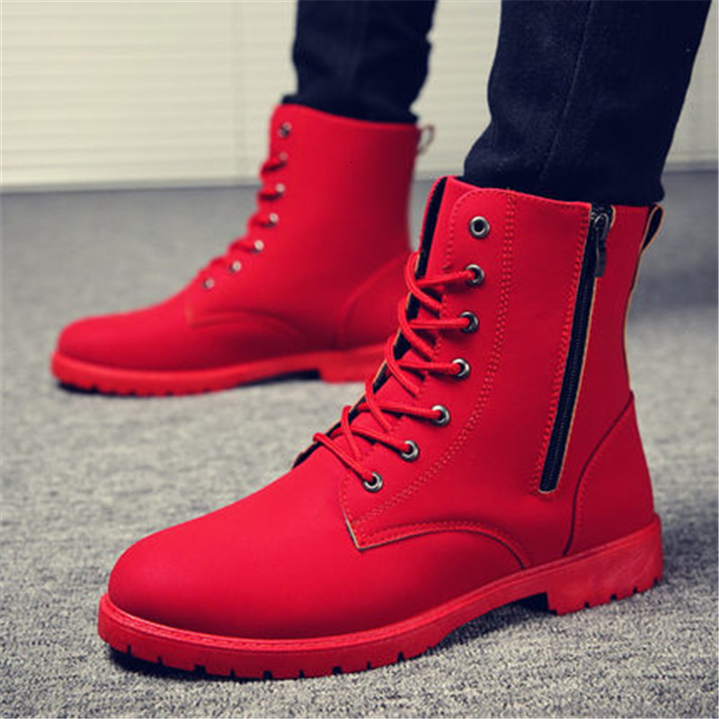 

Boots 2023 Men British Red High Top s Army Korean Zipper s Snow Winter Cowboy for BLACK Size  44 221207