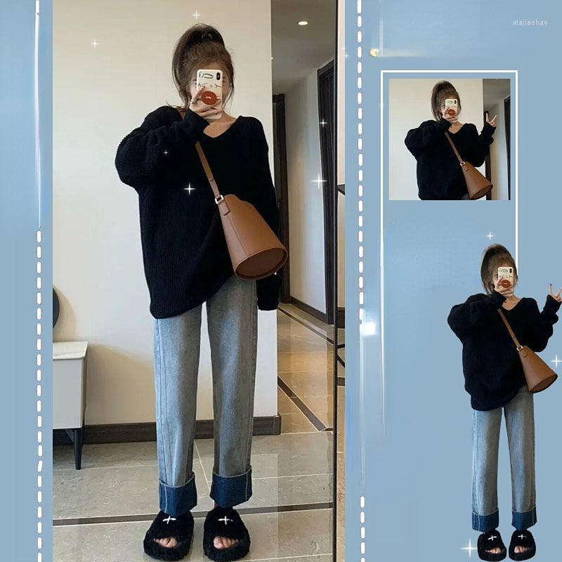 

Women' Two Piece Pants 2023 Autumn Winter Women Sets Pieces Outfits Elegant Fashion Ladies Knitted Pullover Sweater Straight Jeans Suit D62, Set