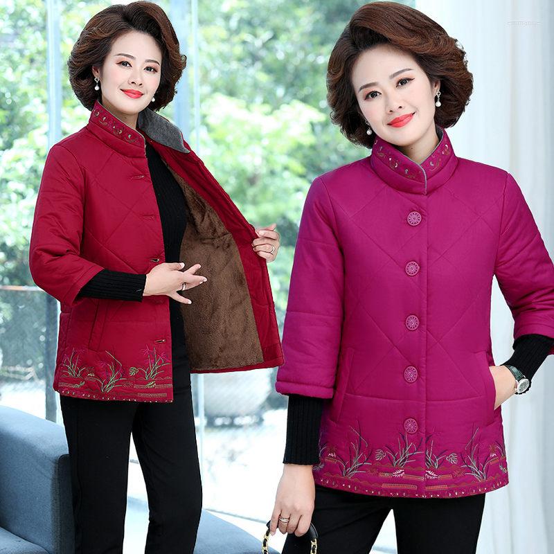 

Women's Jackets Casual Half Sleeve Jacket For Women Winter Plus Velvet Coat Retro Stand Collar Embroidered Chinese Ethnic Style Clothing, Green
