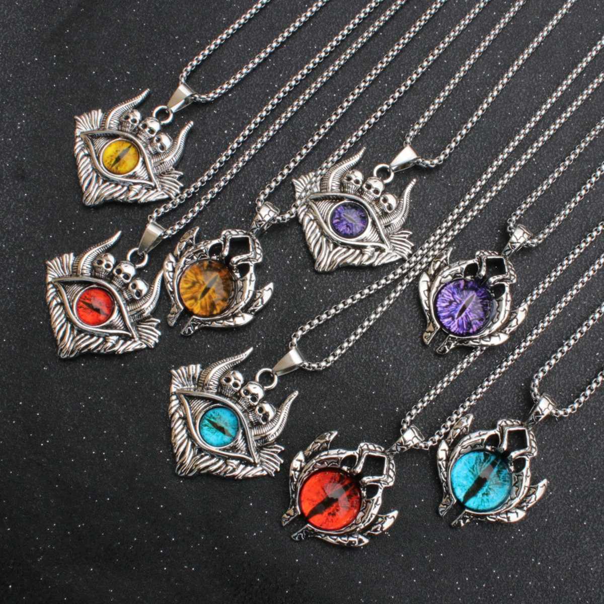 

16Pcs Vintage Evil Eye Pendant Necklace For Men FemaleCreative Punk Sweater Chain Jewelry