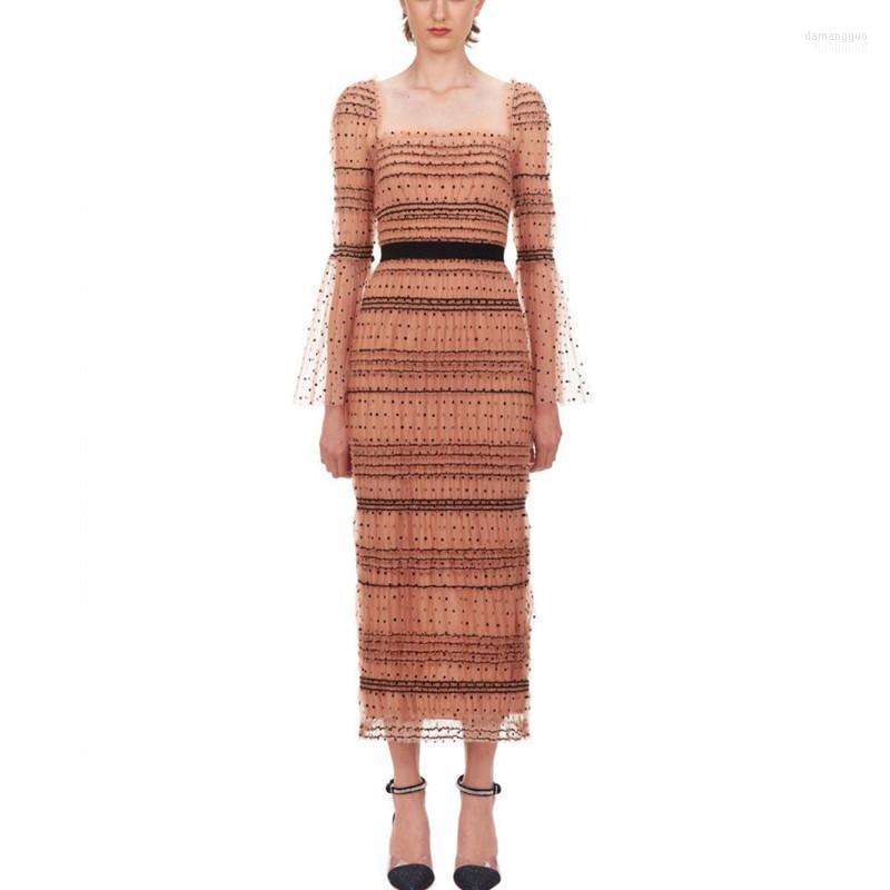 

Casual Dresses High Street Self Portrait Dress 2022 Summer Women's Flare Sleeve Dot Mesh Sexy Bodycon Elegant Party, Photo color