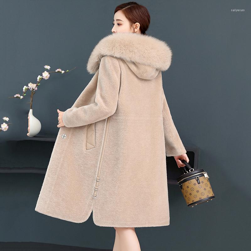 

Women's Fur Parker Sheep Shearing Coat Woman Medium Long 2022 Winter Jacket Female Slim Hooded Warm Chic Overcoats, Purple